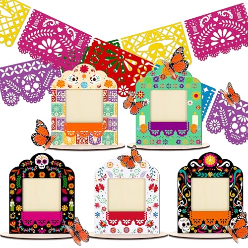 Eternity sky Dia De Los Muertos Dekorationen Holz-Bilderrahmen mit Schmetterling, Papel, Picado, Tag der Toten, Altar, Ofrenda, Dekoration, Gedenkbedarf, Gedenkbedarf von Eternity sky