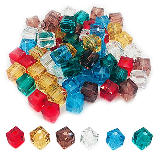 60 Stück Cube Glasperlen, Kristallkubische Glasperlen, mit Loch zum Auffädeln, für Armband Neckalce Making, DIY Herstellung(6mm) von Eterspr