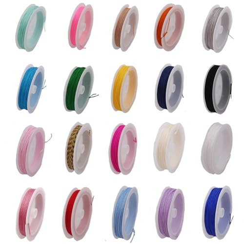 Eterspr 20 Farben Faden Geflochtene, Zierkordel, Makramee Garn, für Makramee Freundschaftsarmband, Schmuck, Handwerk, Haarschmuck Weihnachten Ornament, 0,8mm x 10m/0,03in x 32,81ft(Bunt) von Eterspr