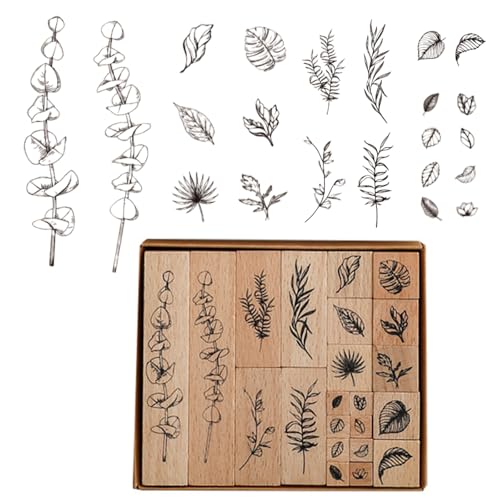 Eterspr 22 Stück Holzstempel Set, Pflanzen Stempel, mit Naturmotiven für Scrapbooking Kunsthandwerk von Eterspr