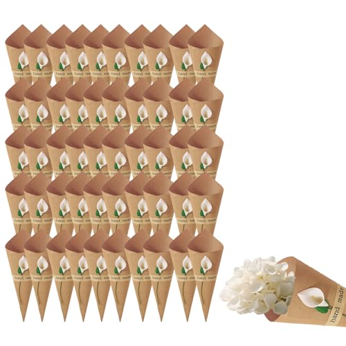 Eterspr 50 Stück Hochzeit Kraftpapier Kegel, Kraftpapier-Kegel, Für Süßigkeiten Schokolade Blütenblätter von Eterspr