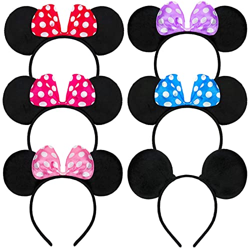 Eterspr 6 Stück Maus Stirnband, Maus Ohr Stirnband, Maus Ohren Schleife, für Maskerade, Geburtstagsfeier, Party Nacht, Cartoon Club (6 Farben) von Eterspr