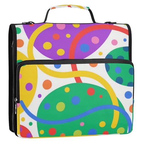 Abstrakte Kunst, geometisch, bunt, 3,8 cm, 3-Ringe, Reißverschluss, Ordner mit Griff und abnehmbarem Schultergurt, mehrere Taschen, tragbares Portfolio für Schulorganisatoren, de suministros escolares von EtherSpher