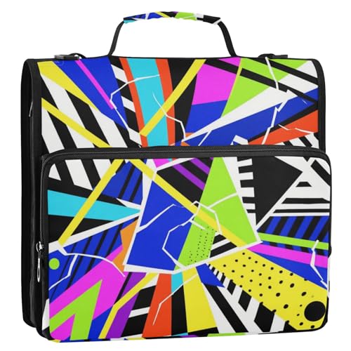 Abstrakte Kunst, geometisches, buntes 3-Ringbuch mit extra Taschen und Riemen, inklusive Reißverschlusstasche, tragbar, für Zuhause, Reisen, sichere Aufbewahrungstasche für Büro, Schule, Cartera con von EtherSpher