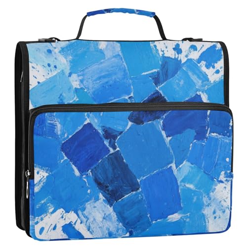 Abstrakte Kunst, quadratisch, Spritztinte, blau, 3 Ringe, 3,8 cm, Organizer mit Griff und abnehmbarem Schultergurt, leicht zu transportieren, Dokumenten-Organizer, Tasche für Mittelschule, Carpeta del von EtherSpher