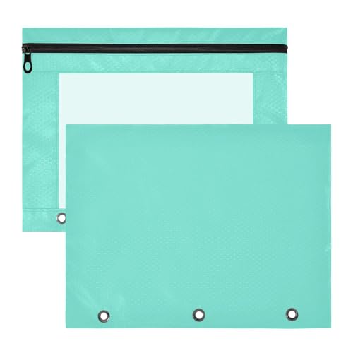 Binder-Bleistiftbeutel mit 3 verstärkten Ösen, 3-Loch-Tasche für 3 Ringe, 2 Stück, Lehrer, Schulanfang, Türkisblau von EtherSpher