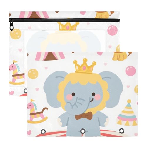 Binder-Bleistiftbeutel mit Reißverschluss, 3 Locher für 3 Ringe, 2 Stück, Schüler, Schulbedarf, niedlich, Cartoon, Grau, Zirkus-Elefanten Binder-Bleistiftbeutel mit Reißverschluss, 3 Locher für 3 Ringe, 2 Stück, Schüler, Schulbedarf, niedlich, Cartoon, Grau, Zirkus-Elefanten von EtherSpher