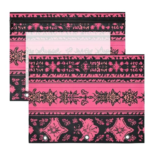 Binder-Bleistiftetui, 3 Löcher, Kunststoff, Aktenordner für 3 Ringe, 2 Stück, Lehrer, College, Zubehör, Vintage-Boho-Stil, Muster, Schwarz und Rosa Binder-Bleistiftetui, 3 Löcher, Kunststoff, Aktenordner für 3 Ringe, 2 Stück, Lehrer, College, Zubehör, Vintage-Boho-Stil, Muster, Schwarz und Rosa von EtherSpher
