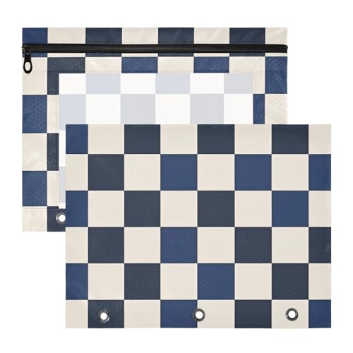 Binder-Bleistiftetui, bezaubernde 3-Loch-Tasche für A4-Papier, Briefe, 2 Stück, Studenten, Klassenzimmer, blau-schwarzes Raster Binder-Bleistiftetui, bezaubernde 3-Loch-Tasche für A4-Papier, Briefe, 2 Stück, Studenten, Klassenzimmer, blau-schwarzes Raster von EtherSpher