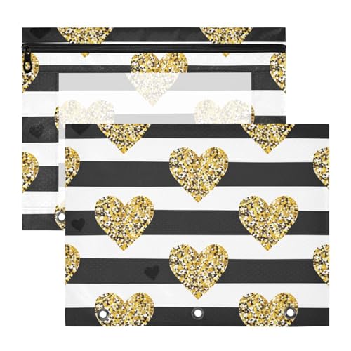 Binder-Bleistiftetui, bezaubernde 3-Loch-Tasche für A4-Papier, Briefe, 2 Stück, für Schüler, Studenten, Lehrerbedarf, Valentinstag, romantisch, goldene Liebe Binder-Bleistiftetui, bezaubernde 3-Loch-Tasche für A4-Papier, Briefe, 2 Stück, für Schüler, Studenten, Lehrerbedarf, Valentinstag, romantisch, goldene Liebe von EtherSpher