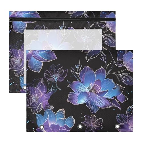 Binder-Bleistiftetui, entzückende 3-Loch-Tasche für 3 Ringe, 2 Stück, Lehrerklasse, violett, coole Blume von EtherSpher