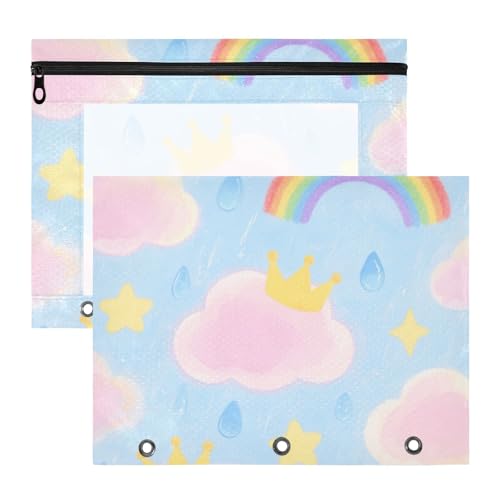 Binder-Federmäppchen, bezaubernde Kunststoff-Aktenordner für 3 Ringe, 2 Stück, Lehrer, College, Zubehör, schöne rosa Wolke und Regenbogen von EtherSpher