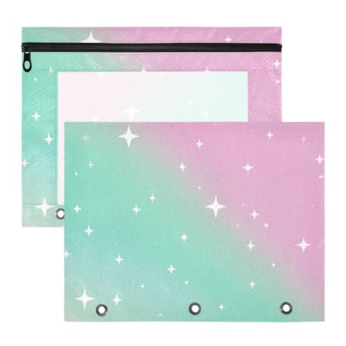 Binder-Federmäppchen, stabil, 3-fach Locher, für A4-Papier, Briefe, 2 Stück, für Lehrer, Zuhause, Kinder, Neon-Stern-Farbverlauf, Pfirsichgrün Binder-Federmäppchen, stabil, 3-fach Locher, für A4-Papier, Briefe, 2 Stück, für Lehrer, Zuhause, Kinder, Neon-Stern-Farbverlauf, Pfirsichgrün von EtherSpher