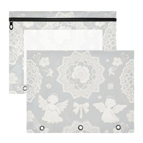 Binder-Federmäppchen, stabiler Kunststoff, Aktenordner für A4-Papier, Briefe, 2 Stück, Studenten, Schulbedarf, weiße Spitze, Engel, Blumen Binder-Federmäppchen, stabiler Kunststoff, Aktenordner für A4-Papier, Briefe, 2 Stück, Studenten, Schulbedarf, weiße Spitze, Engel, Blumen von EtherSpher