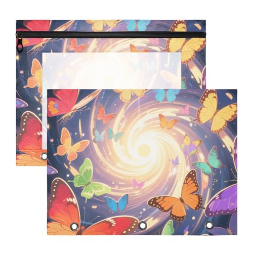 Binder-Federmäppchen, tragbar, 3 Löcher, für A4-Papier, Briefe, 2 Stück, Lehrer, Schulanfang, bunte Schmetterlinge Binder-Federmäppchen, tragbar, 3 Löcher, für A4-Papier, Briefe, 2 Stück, Lehrer, Schulanfang, bunte Schmetterlinge von EtherSpher