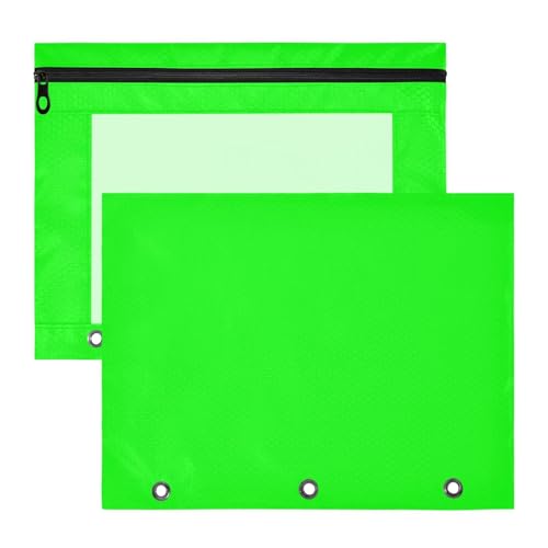 Binder-Federmäppchen mit 3 Löchern für A4-Papier, Briefe, 2 Stück, Studenten, College-Zubehör, fluoreszierendes Grün von EtherSpher