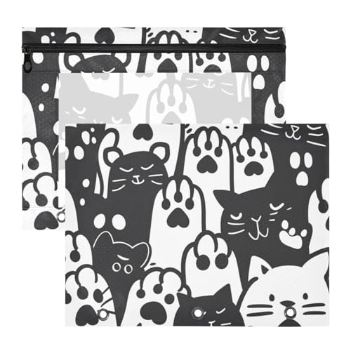 Binder-Federmäppchen mit glatten Reißverschlüssen, Kunststoff-Aktenordner für A4-Papier, Briefe, 2 Stück, Lehrer, Schulbedarf, Cartoon, niedliches Tier, Katze, Pfote, Schwarz / Weiß Binder-Federmäppchen mit glatten Reißverschlüssen, Kunststoff-Aktenordner für A4-Papier, Briefe, 2 Stück, Lehrer, Schulbedarf, Cartoon, niedliches Tier, Katze, Pfote, Schwarz / Weiß von EtherSpher