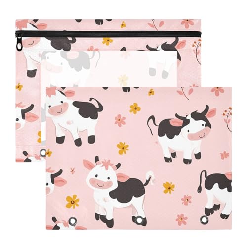 Bindertaschen, 3 Löcher, 3 Locher für A4-Papier, Briefe, 2 Stück, Studenten, Kunstbedarf, Aufbewahrung, Cartoon, niedliche Kuh, Rosa Bindertaschen, 3 Löcher, 3 Locher für A4-Papier, Briefe, 2 Stück, Studenten, Kunstbedarf, Aufbewahrung, Cartoon, niedliche Kuh, Rosa von EtherSpher