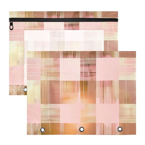 Bindertaschen, 3 Löcher, 3 Ringe, Tasche für 3 Ringe, 2 Stück, Lehrer, College, Zubehör, Roségold, kariert, nahtlose Figur von EtherSpher