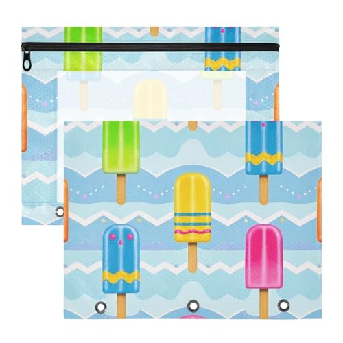 Bindertaschen, bezaubernde 3-Loch-Tasche für 3-Ringe, 2 Stück, Studenten, Klasse, Sommer, Eis am Stiel, buntes Wellenmuster von EtherSpher