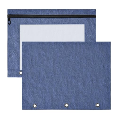 Bindertaschen, bezaubernder 3-Locher, für A4-Papier, Briefe, 2 Stück, Lehrerklasse, marineblau, Leinenstruktur von EtherSpher