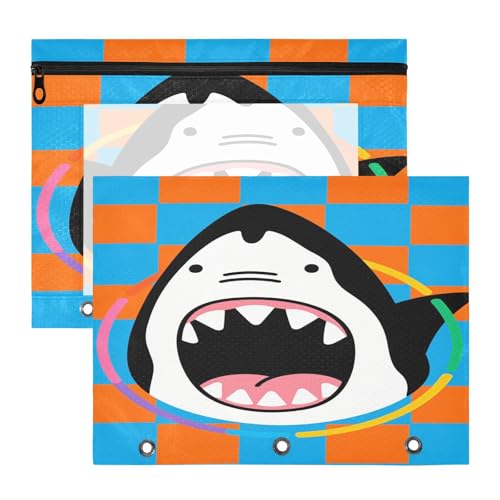 Bindertaschen, tragbar, 3 Löcher, für A4-Papier, Briefe, 2 Stück, Studenten, Klasse, niedlicher Cartoon, schwarzer Hai Bindertaschen, tragbar, 3 Löcher, für A4-Papier, Briefe, 2 Stück, Studenten, Klasse, niedlicher Cartoon, schwarzer Hai von EtherSpher