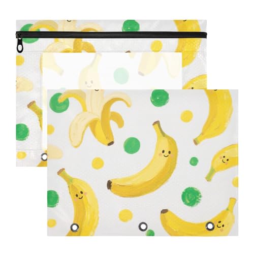 Bindertaschen, tragbare Kunststoff-Aktenordner für 3 Ringe, 2 Stück, Lehrer, Klassenzimmer, niedlich, Cartoon, gelbe Bananen Bindertaschen, tragbare Kunststoff-Aktenordner für 3 Ringe, 2 Stück, Lehrer, Klassenzimmer, niedlich, Cartoon, gelbe Bananen von EtherSpher