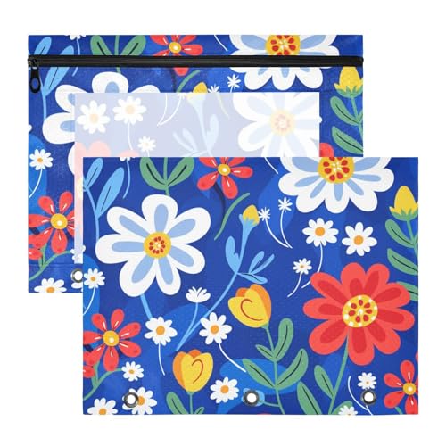Bindertaschen mit 3 verstärkten Ösen, 3-Loch-Tasche für A4-Papier, Briefe, 2 Stück, Studenten, Schulbedarf, bunte Blumen, Blau von EtherSpher