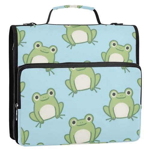 Blauer Cartoon-Frosch, 3 Ringe, 3,8 cm, Reißverschluss, Ordner mit Griff und abnehmbarem Schultergurt, inklusive Reißverschlusstasche, Dokumentenmappe, Organizer für Mittelschule, Encuadernador de von EtherSpher