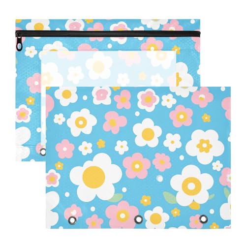 Bleistiftbeutel mit glatten Reißverschlüssen, Kunststoff-Aktenordner für 3 Ringe, 2 Stück, Lehrerklasse, Cartoon, niedliche kleine Blumen, Blau Bleistiftbeutel mit glatten Reißverschlüssen, Kunststoff-Aktenordner für 3 Ringe, 2 Stück, Lehrerklasse, Cartoon, niedliche kleine Blumen, Blau von EtherSpher