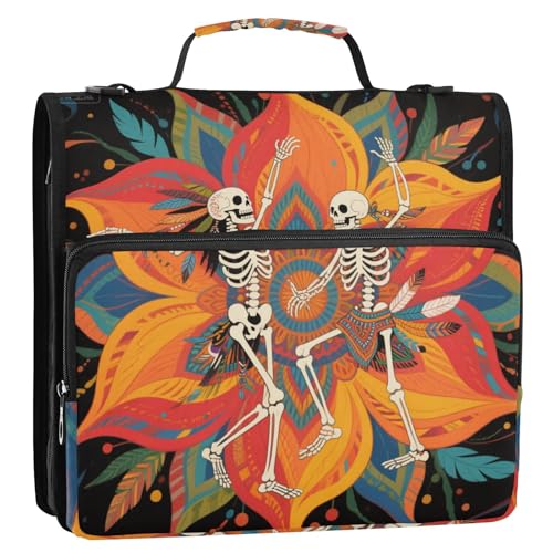 Boho Mandala Blume und menschliches Skelett (2) 3,8 cm 3 Ringe Büroordner Organizer mit Griff und abnehmbarem Schultergurt, wasserdichte Dokumenten-Organizer-Tasche für Mittelschule, Paquete de von EtherSpher