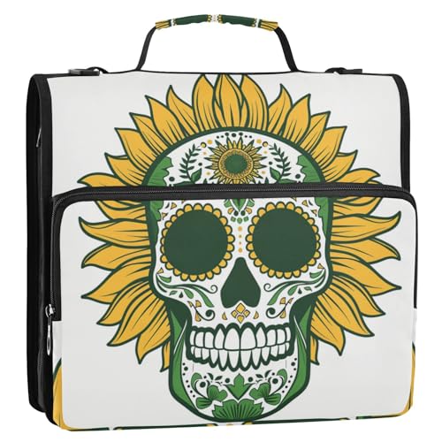 Boho Schädel Skelett Sonnenblume umrissen Jade 1/2 Packung Ordner Büro Ordner 3 Ringe 3,8 cm mit Klemmbrett (Glückwort) von EtherSpher