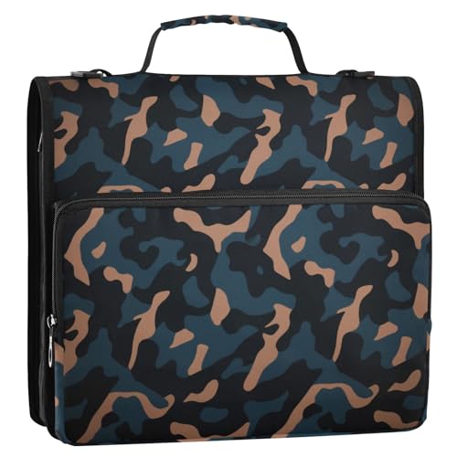 Bolsa de Cremallera 3 Ringe, 3,8 cm, stabiler Reißverschluss, Ordner mit Griff und abnehmbarem Schultergurt, mehrere Taschen, Dokumenten-Organizer für Schule/Büro, Camouflage, Blau / Schwarz / Braun von EtherSpher