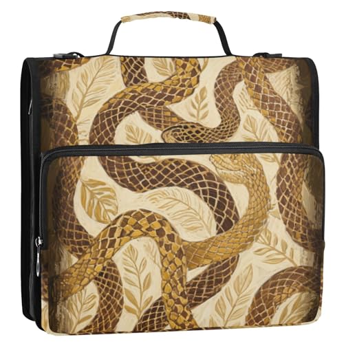 Brown Snake Dokumenten-Organizer mit 3 Ringen, 3,8 cm, stabiler Reißverschluss, mit Griff, mehrere Taschen, Dokumenten-Organizer für Schule und Büro, Cartera con cremallera von EtherSpher