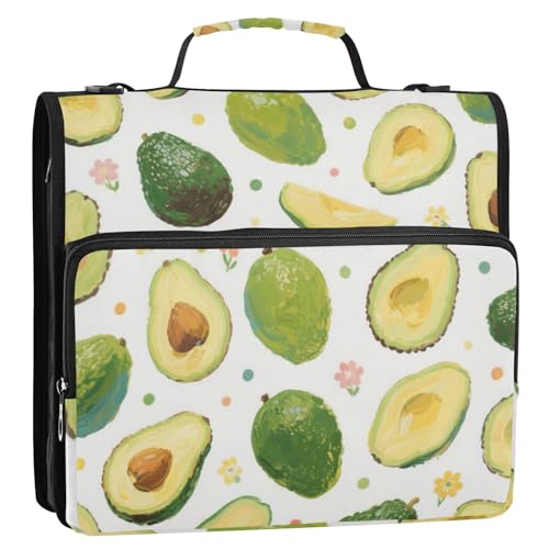 Büroordner mit 3 Ringen, niedlicher und Cartoon-Stil, grüner Avocado, 3,8 cm, mit Schultergurt und Griff, inklusive Reißverschlusstasche, Dokumenten-Organizer für Schule und Büro, Organizer de la von EtherSpher