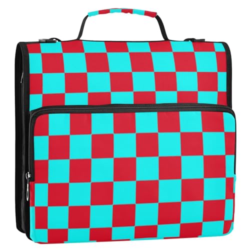 Buffalo Plaid Check Cyan Red 3-Ringe Ordner mit extra Taschen mit Gurt Laege Kapazität Dokumentenmappe Organizer geeignet für Mittelschule Carpeta con cremallera von EtherSpher