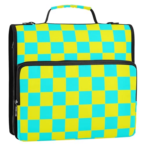 Buffalo Plaid Karo Gelb Cyan 3 Ringe Ordner mit Reißverschluss und Gurt inklusive Reißverschlusstasche Dokumenten-Organizer für Schule und Büro Clip de cremallera escolar von EtherSpher