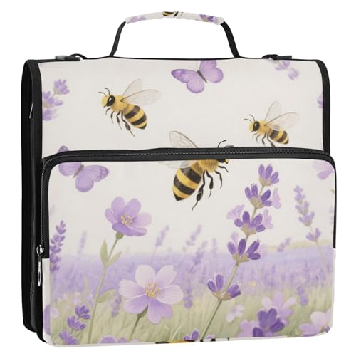 Busy Bees Lavendel 3 Ringe Organizer Ordner mit Gurt Laege Kapazität Dokumentenordner Organizer für Büro Schule Cremallera de Carpeta von EtherSpher
