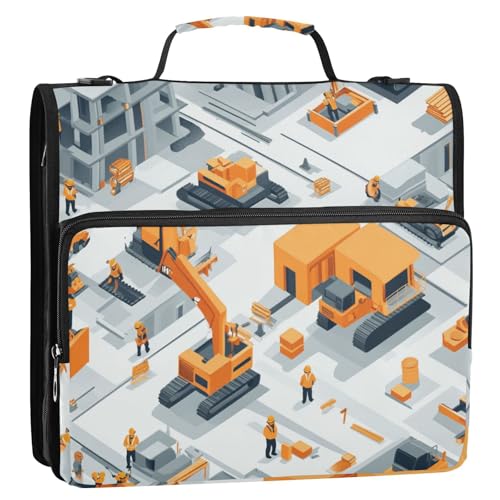 Cartoon Cool Yellow Truck 3,8 cm 3 Ringe Ordner mit extra Taschen mit Griff Wasserdicht Tragbar Zuhause Reise Sichere Aufbewahrungstasche für Schule Cartera con Cremallera von EtherSpher