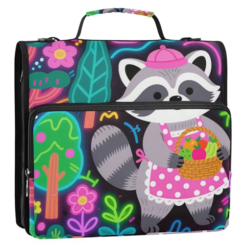 Cartoon Cute Grey Raccoon 3.8 cm 3 Rings Zip Up Binder with Strap Easy to Carry Portfolio Binder for School/Office Bolsa de almacenamiento de archivos von EtherSpher