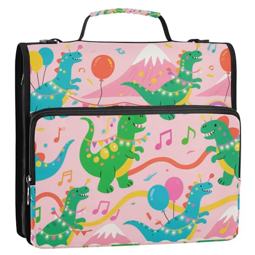Cartoon-Ordner mit niedlichen und bunten Dinosauriern, 1/2 Packungen, ästhetischer Ordner, 3 Ringe, 1 und 1/2 Zoll, mit Taschen (Glückswort) von EtherSpher