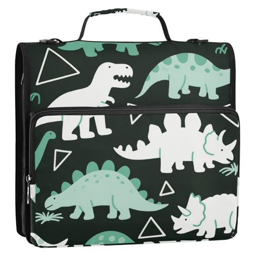 Cartoon-Ordner mit niedlichen und bunten Dinosauriern, 1/2 Stück, Ordner, Büroordner, runde Ringe, 3,8 cm mit Taschen (Glückswort) von EtherSpher