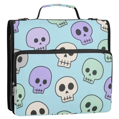 Cartoon Skull Blue 3 Rings Binder with Extra Pockets with Shoulder Strap Includes Zip Pocket School Binders Organizer for Middle School Clip de cremallera escolar von EtherSpher