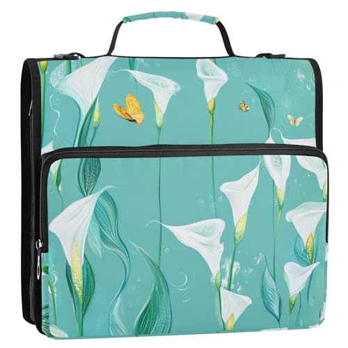 Chic Calla-Lilie, türkisfarbene Blumen, 3,8 cm, 3 Ringe, Schulmappe mit Reißverschluss und Schultergurt und Griff, inklusive Reißverschlusstasche, Dokumentenmappe, Organizer für Schule, Carpeta del Chic Calla-Lilie, türkisfarbene Blumen, 3,8 cm, 3 Ringe, Schulmappe mit Reißverschluss und Schultergurt und Griff, inklusive Reißverschlusstasche, Dokumentenmappe, Organizer für Schule, Carpeta del von EtherSpher