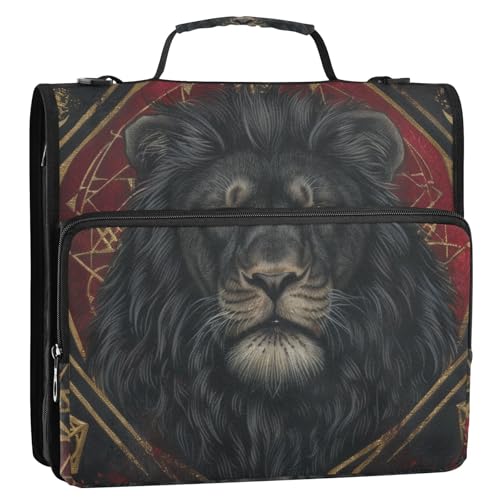 Dark Fantasy Animal Mystical Black Lion, 1/2 Packungen, Ordner, Bürobedarf, 3 Ringe, 3,8 cm, mit Klemmbrett (Glückwort) von EtherSpher
