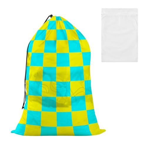 Dekorative Aufbewahrungstasche mit Netzstoff, kariert, kariert, Gelb, Cyan, mit Netz-Wäschesammler, waschbar, waschbar, Bolsas para ropa sucia extra Dekorative Aufbewahrungstasche mit Netzstoff, kariert, kariert, Gelb, Cyan, mit Netz-Wäschesammler, waschbar, waschbar, Bolsas para ropa sucia extra von EtherSpher