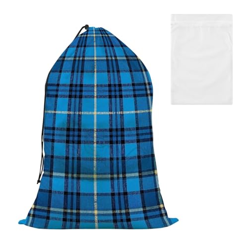 Dekorativer Wäschekorb, Wäschesack mit Netzstoff, Vintage-Stil, Büffelkariert, Blau, für Schule, Reisen, Studentenwohnheim, Kordelzug-Verschluss, Bolso para lavar ropa Dekorativer Wäschekorb, Wäschesack mit Netzstoff, Vintage-Stil, Büffelkariert, Blau, für Schule, Reisen, Studentenwohnheim, Kordelzug-Verschluss, Bolso para lavar ropa von EtherSpher