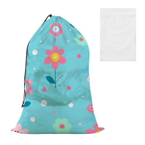 Dekorativer Wäschesack für Schuhe mit Netzstoff, mit hübschem Blumenmuster, Blau und Rosa, einfach zu montieren, mit Kordelzug, Bolsa para ropa de lavanderia Dekorativer Wäschesack für Schuhe mit Netzstoff, mit hübschem Blumenmuster, Blau und Rosa, einfach zu montieren, mit Kordelzug, Bolsa para ropa de lavanderia von EtherSpher