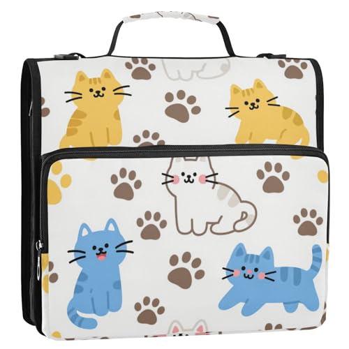 Dokumentenmappe mit niedlicher Katze, 3 Ringe, stabiler Reißverschluss, mit Griff, mehrere Taschen, Dokumentenmappe, Organizer für Mittelschüler, Carpeta de Cremallera von EtherSpher