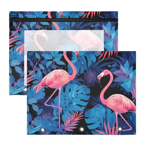 Federmäppchen, 3 Löcher, 3 Löcher, Tasche für 3 Ringe, 2 Stück, Lehrer, Klassenzimmer, Blau, Regenwald, Flamingo Federmäppchen, 3 Löcher, 3 Löcher, Tasche für 3 Ringe, 2 Stück, Lehrer, Klassenzimmer, Blau, Regenwald, Flamingo von EtherSpher